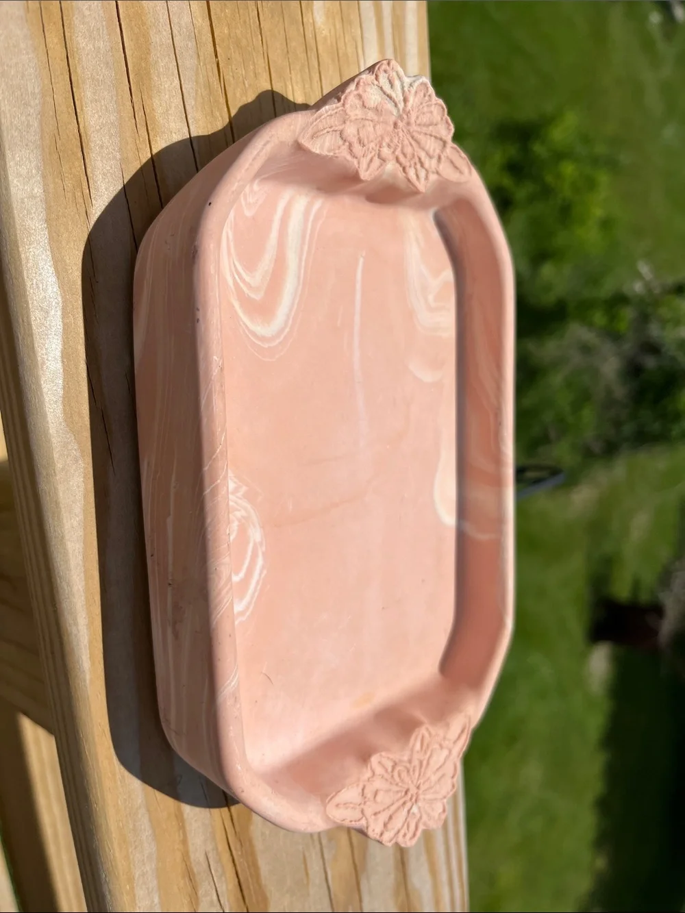 Handcrafted Pink Ceramic Soap Dish with Flower Accents